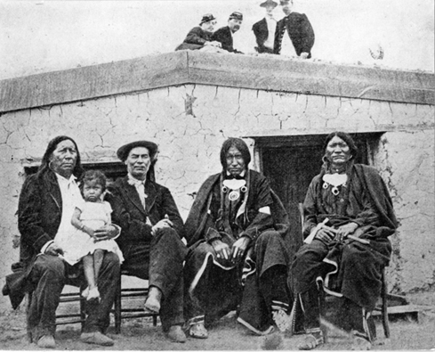 Little Raven, Grass Woman (girl), William Bent, Little Raven's sons-Little Bear and Shield circa 1869credit: History Colorado